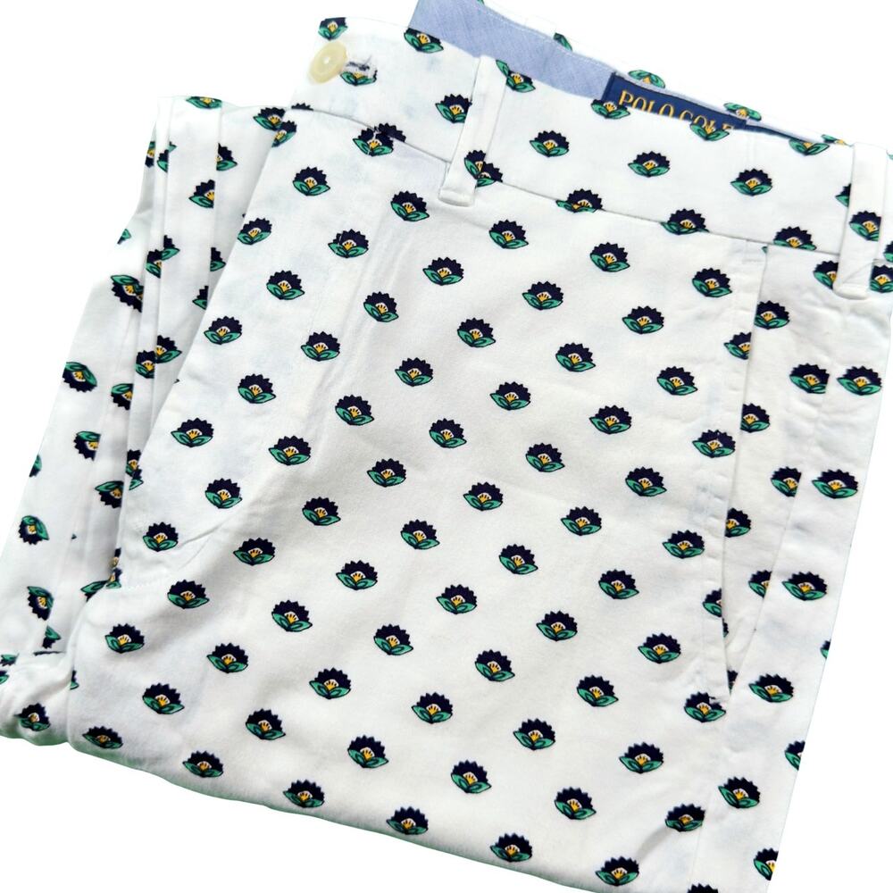 Polo Golf Ralph Lauren Cotton Blend Chino Tailored Fit Pants White Floral 33x30